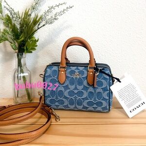 NWT💕Coach Mini Rowan Crossbody Bag In Signature Denim Satchel Top Handle CDQ36